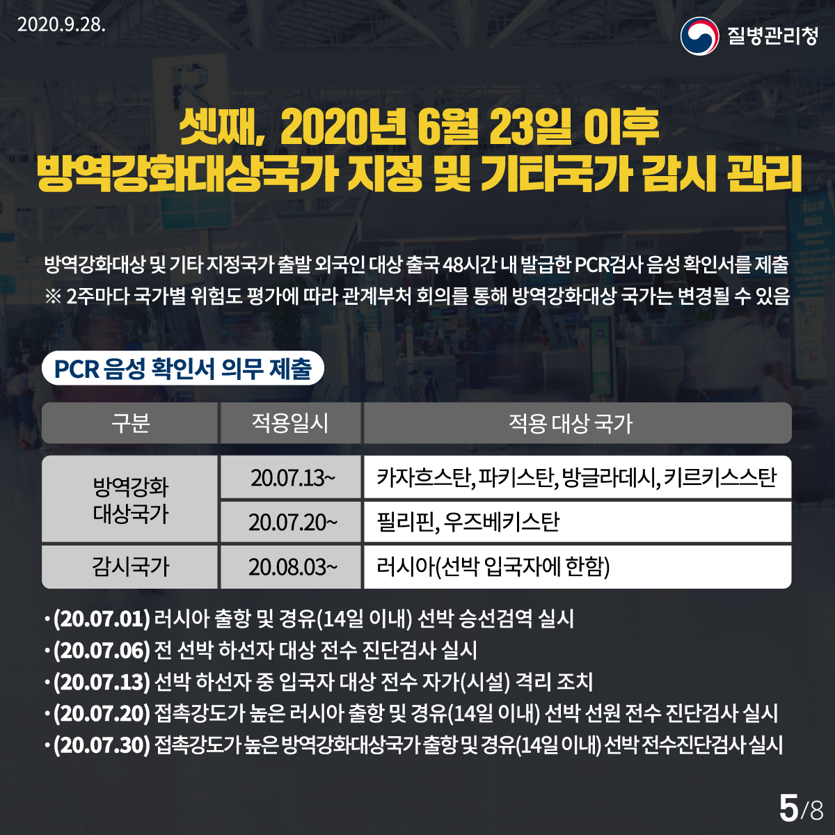 상황별 검역강화 조치를 통한 코로나19 해외 유입 차단 노력